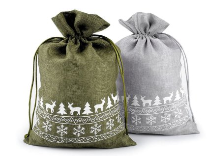 Vánoční dárkový pytlík 20x30 cm imitace juty (Balení 1 ks, Varianta 2 zelená khaki)
