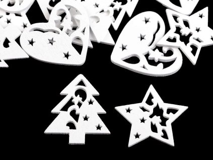 Dřevěná vánoční hvězda, srdce, stromeček (Balení 10 ks, Varianta 3 bílá strom)