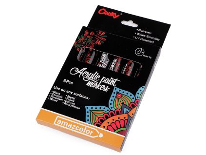 Akrylový fix / popisovač sada 6 ks, 1-2 mm (Balení 1 krab., Varianta 1 mix)