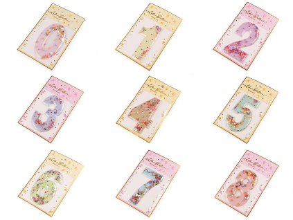 Narozeninové samolepicí číslice s pohyblivými flitry (Balení 1 karta, Varianta 2 fialová nejsvětlejší)