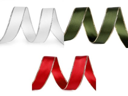 Atlasová stuha s lurexovým okrajem a drátem šíře 24 mm (Balení 20 m, Varianta 841 šedá nejsvětlejší stříbrná)