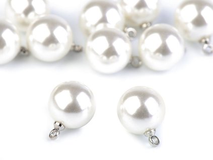 Perla s očkem / knoflík Ø11 mm (Balení 5 ks, Varianta 1 perlová stříbrná)