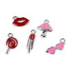 Kovový přívěsek / taháček na zip rty, pírko, lízátko, srdce, muchomůrka (Balení 5 ks, Varianta 1 červená rty)