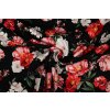 bavlnena strecova tkanina cervene kvety na cerne