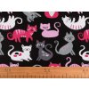 Bavlněná látka / plátno kočky (Balení 1 m, Varianta 2 (207) černá lososová)