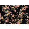 Viskózová tkanina zahradní růže na černé
