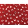 bavlnene platno bile kvitky s listky na cervene