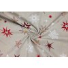 bavlna rezna cerveno zlate hvezdy s bilymi vlockami