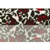 Úplet viskózový stylizované květy na červeno bílém podkladu.