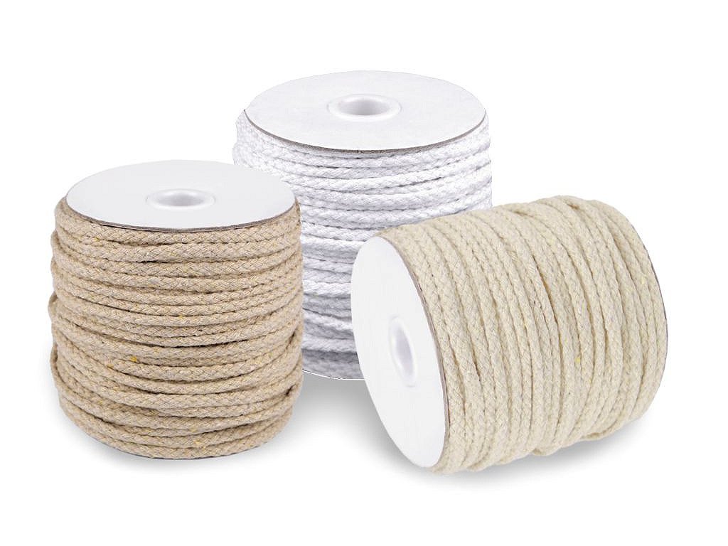 Odevná šnúra / bavlnená priadza / knot Ø5 mm splietaná (Balenie 45 m, Variant 1 biela)