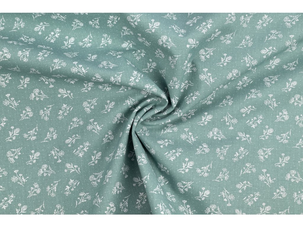 84762 1 bavlnene platno drobne kyticky na tmavem mintu