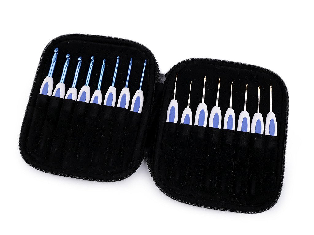 Sada háčikov  na háčkovanie v puzdre (Balenie 1 sada, Variant modrá)