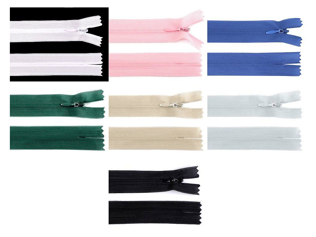 Špirálový zips skrytý No 3 dĺžka 40 cm dederon (Variant 101 bílá, Balenie 1 ks)