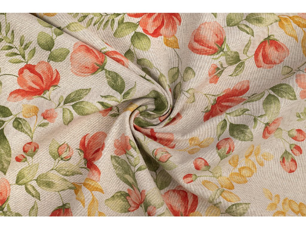 96525 bavlna rezna kvety cervene pivonky