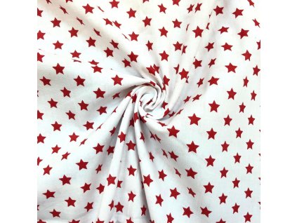 Bavlněné plátno červené hvězdičky na bílé