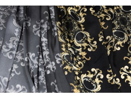 Umělé hedvábí / Silky ornamentální vzory přecházející ze zlaté do šedé barvy