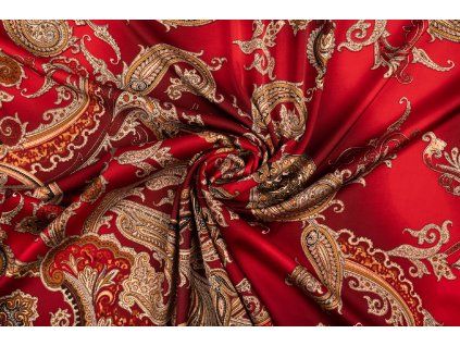 umele hedvabi silky kasmirovy vzor na cervene