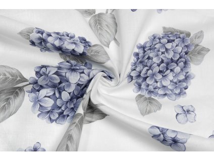 bavlnene platno modre hortenzie