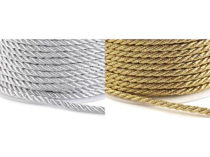 Šňůra kroucená s lurexem Ø3 mm (Balení 20 m, Varianta 2 stříbrná)