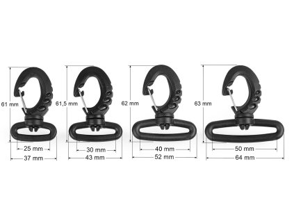 Plastová karabina průvlek 25; 30; 40; 50 mm (Balení 1 ks, Varianta 1 (25 mm) černá)