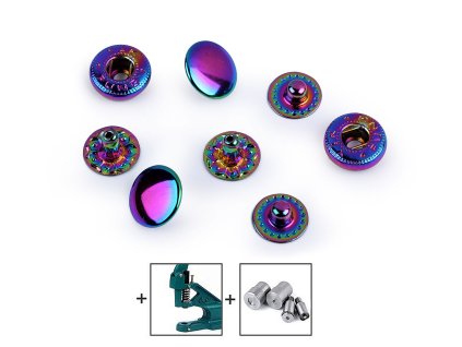 Knoflíky stiskací s pérkem Ø10 mm na středně silné látky, duhové (Balení 50 sada, Varianta multikolor)
