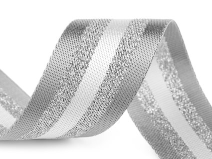 Hladký oboustranný popruh s lurexem šíře 50 mm (Varianta 1 šedá světlá stříbrná)