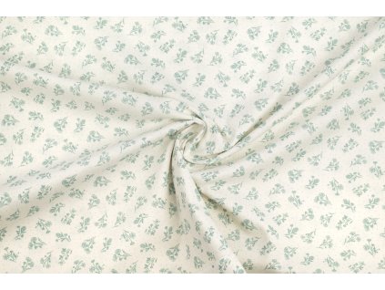 bavlnene platno drobne mintove kyticky na smetanove