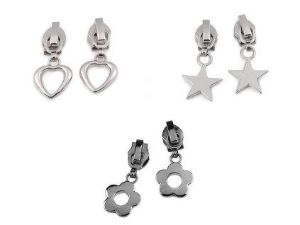 Jezdec ke spirálovým zipům No 5 srdce, hvězda, květ (Balení 3 ks, Varianta 1 nikl srdce)