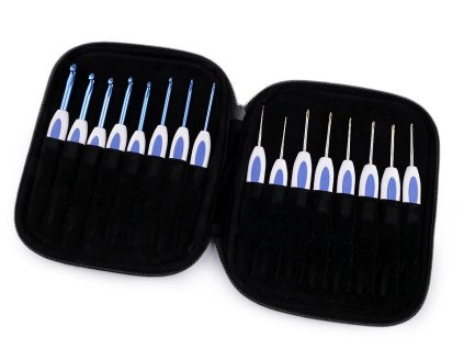 Sada háčikov  na háčkovanie v puzdre (Balenie 1 sada, Variant modrá)