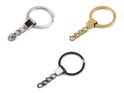 Kroužek na klíče Ø30 mm s řetízkem, plochý (Balení 5 ks, Varianta 1 nikl)