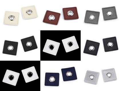 Průchodka s koženkovým čtverečkem na našití , průvlak 8 mm (Balení 4 ks, Varianta 1 krémová svetlá nikel)