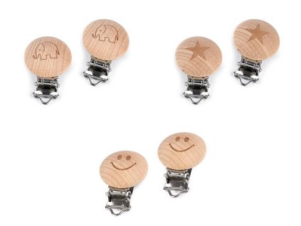 Dětský klip dřevěný - slon, hvězda, smajlík (Balení 1 ks, Varianta 1 přírodní slon)