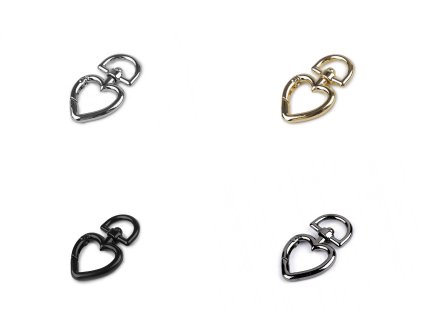 Kovová karabina otočná srdce, průvlek 15 mm (Balení 1 ks, Varianta 1 nikl)