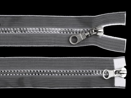 Zip kostěný No 5 dělitelný 2 jezdce / dvoucestný 90 cm transparentní (Balení 1 ks, Varianta transparent stříbrná)