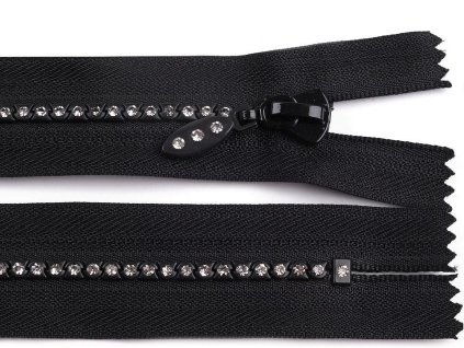 Kostěný zip No 4 délka 16 cm se štrasovými kamínky (Balení 1 ks, Varianta 322 černá)