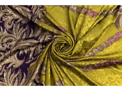 Umelý hodváb / Silky ornamenty na fialovej a limetkovej