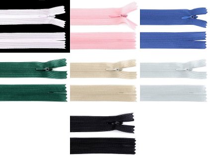 Špirálový zips skrytý No 3 dĺžka 40 cm dederon (Variant 101 bílá, Balenie 1 ks)