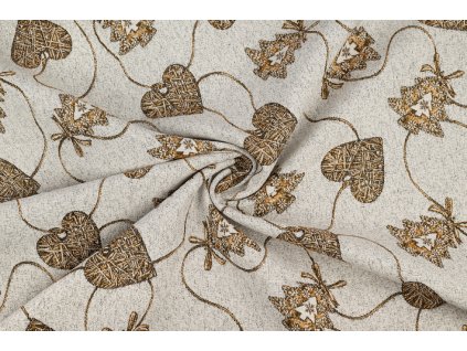 bavlna rezna srdicka a stromecky na snurce se zlatym glittrem