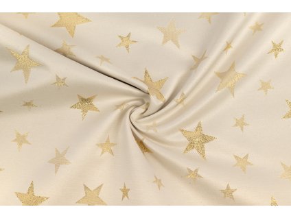 bavlna rezna hvezdy zlate na vanilkove se zlatym glittrem