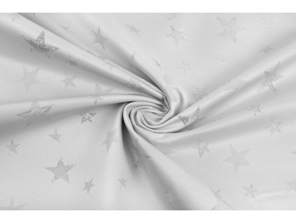 bavlna rezna stribrne hvezdy na bile se stribrnym glittrem