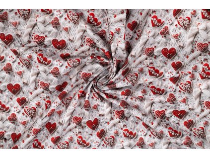 bavlnene platno cervene srdce a stuhy