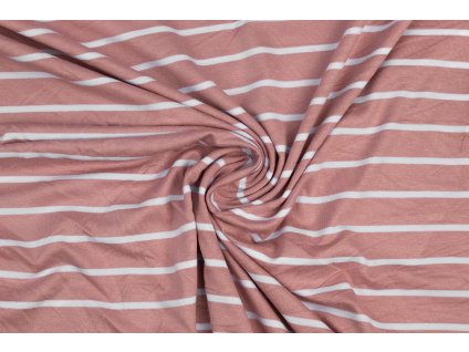 viskozový úplet bílý proužek na starorůžové