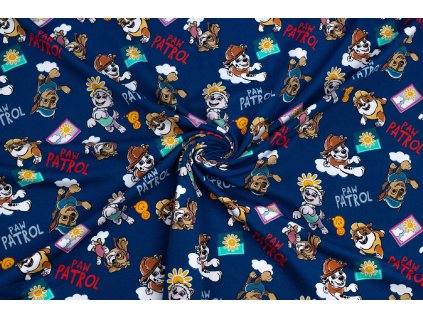 bavlneny uplet s potiskem tlapkova patrola na modre