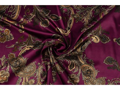 97386 umele hedvabi silky armani kasmirovy vzor na syte fialove