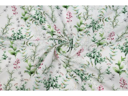 bavlnene platno zelene listy na smetanove