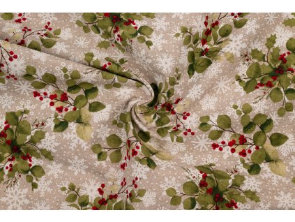 bavlna rezna vanocni vetvicky a snehove vlocky