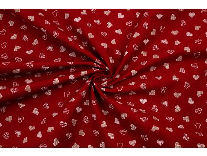 bavlnene platno drobne vysivane srdce bile s bezovou na cervene