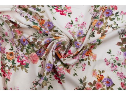 viskozova tkanina zahradni ruze na bile