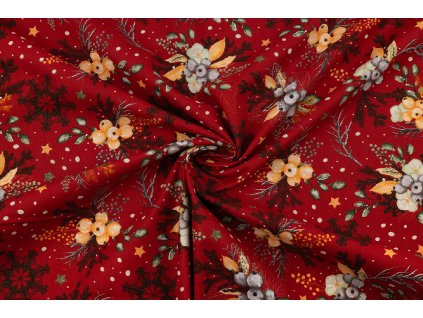 bavlnene platno vanocni dekorace s vlockami na cervene