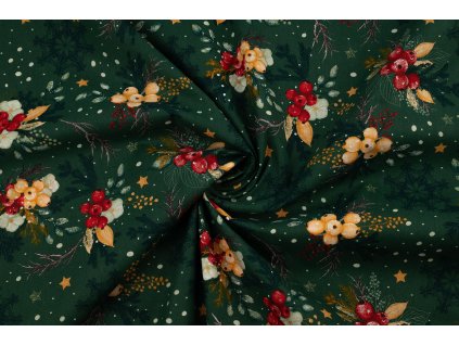 bavlnene platno vanocni dekorace s vlockami na zelene